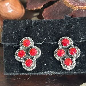 925 Sterling Red Opal cluster earrings